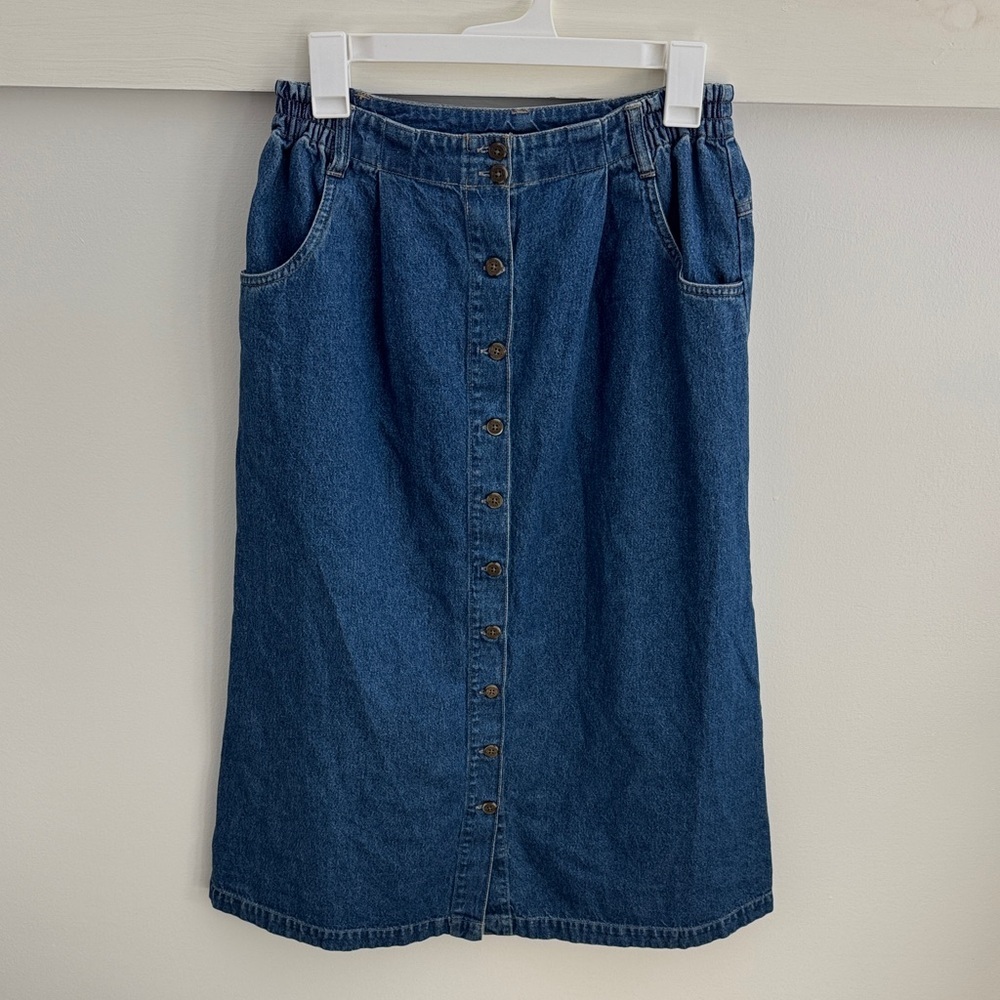 Vintage Style Women’s Denim Skirt Button Front Midi Jean Skirt A-line Size 8